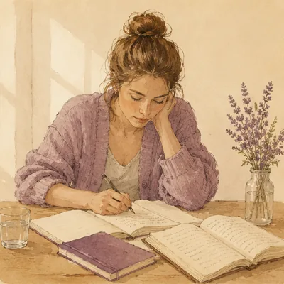 Portret kobiety nad notatnikiem